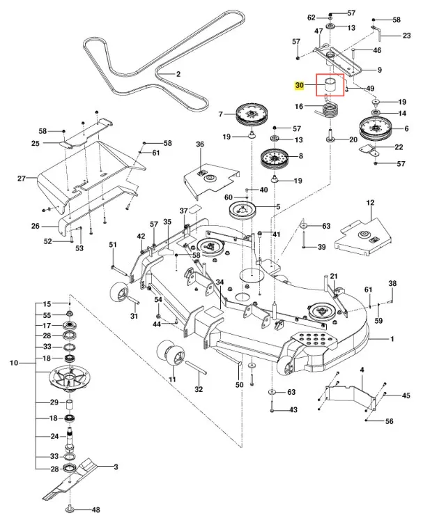Tulejka kosiarki PZ 29D Husqvarna, metalowa, srebrna, cylindryczna z rowkami spiralnymi. Przedstawiona frontalnie na przezroczystym tle, element regulowanego mocowania w kosiarkach.