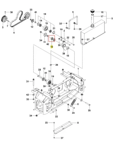 Łożysko kosiarki o zerowym promieniu skrętu PZ 29 Husqvarna, stalowe, z elementami metalowymi, przedstawione z boku. Detaile obejmują otwory montażowe oraz nr katalogowy. Tło neutralne, umożliwiające wyraźne widzenie detali produktu.