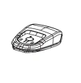 Pokrywa podkaszarki Husqvarna 110iL FLXi, w formie ergonomicznej, z wyraźnym guzikiem na środku. Ujęcie z boku, ukazujące profil i kształt pokrywy. Prosta linia, materiał plastikowy w kolorze czarnym, przeznaczona do nadawania estetyki narzędziu.