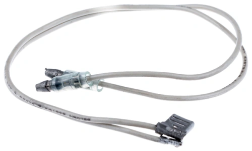 Krótki kabel obwodowy podkaszarki 525LK Husqvarna; przezroczysty przewód o zaokrąglonych końcówkach, z dwoma złączami; leżący na gładkim tle. Kabel ma teksturowaną powierzchnię i widoczne oznaczenia ułatwiające identyfikację.