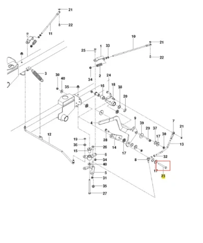 Śruba kosiarki Husqvarna PZ 29, czarna, metalowa, z płaską główką i gwintem, widoczna z boku, z numerami części na diagramie, do mocowania w sprzęcie ogrodowym.