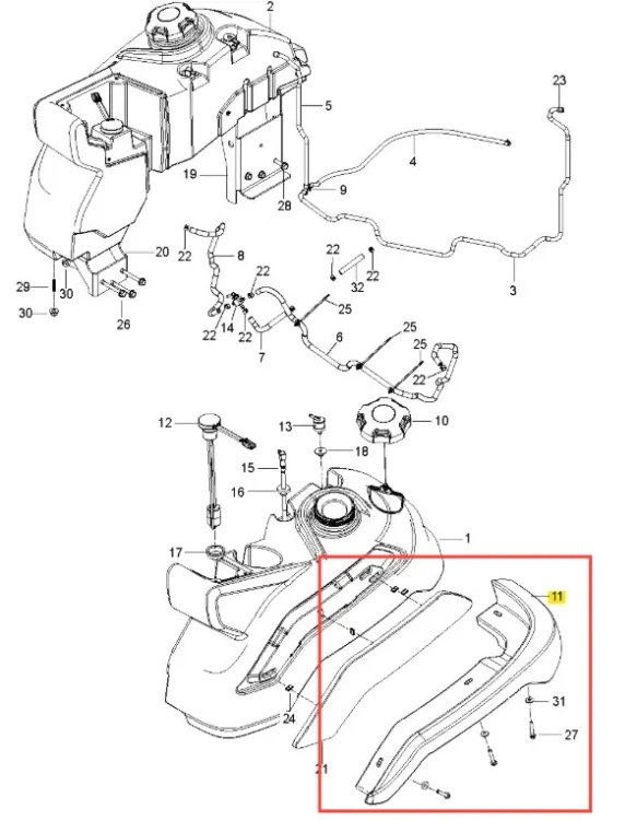 Lewa osłona kosiarki Z560X Husqvarna, wykonana z wytrzymałego plastiku, w kolorze czarnym. Ujęcie z boku, pokazujące profil osłony z widocznymi mocowaniami i wypustkami. Produkt leży na jednolitym tle, co podkreśla jego kształt i detale.
