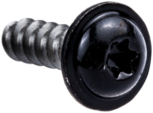 Śruba robota koszącego Automower 310E NERA Husqvarna w kolorze czarnym, o metalowej fakturze, z charakterystycznym wkrętem oraz główką z nacięciem typu gwiazdkowego. Produkt ukazany w zbliżeniu, co podkreśla detale strukturalne.