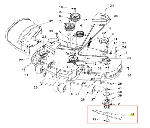 Nóż kosiarki Husqvarna Z448 z zerowym promieniem skrętu, widoczny z boku, metaliczny z wyraźnymi otworami mocującymi i podstawą z numerem katalogowym na prostym tle.