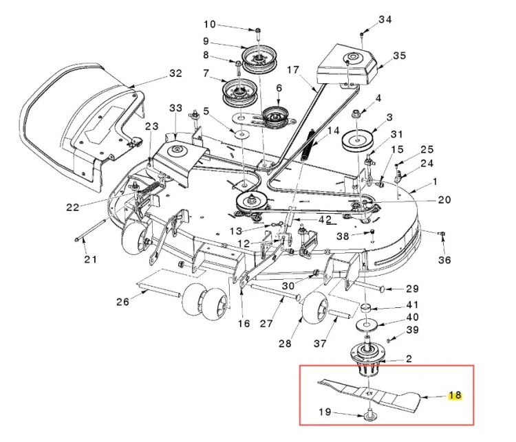 Nóż kosiarki Husqvarna Z448 z zerowym promieniem skrętu, widoczny z boku, metaliczny z wyraźnymi otworami mocującymi i podstawą z numerem katalogowym na prostym tle.