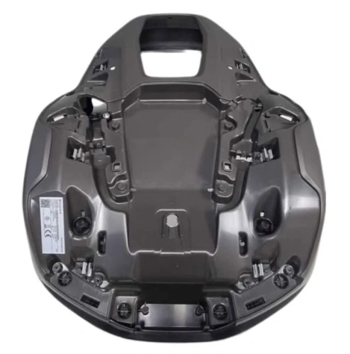 Zestaw nadwozia robota koszącego Automower 410XE NERA Husqvarna to ciemnoszary, plastikowy kadłub z mocowaniami, płaską aerodynamiczną formą i centralnym otworem do montażu podzespołów.