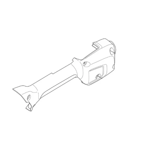 Prawy czarny uchwyt do podkaszarki 520iLX Husqvarna, widoczny z boku z detalami mocowania, otworami montażowymi i logo Husqvarna na końcu, na czystym tle.