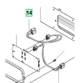Kabel robota koszącego CEORA 544 EPOS Husqvarna z czarnoszarego materiału, gładki, z rozłożonymi złączami. W tle część urządzenia z otworami montażowymi. Oznaczenia na kablu są nieczytelne.