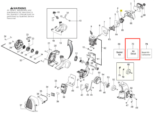 Zestaw naklejek do podkaszarki 128LDX Husqvarna. Na diagramie przedstawiono różne elementy techniczne, w tym elementy silnika. Widoczne są detale, takie jak napisy na częściach i wyraźne oznaczenia. Elementy są uporządkowane w schemat.
