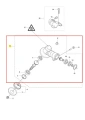 Przekładnia do podkaszarki Husqvarna 525iLXT z elementami montażowymi i mechanicznymi, w zbliżeniu. Widoczne uszczelki, głowica z przyłączem oraz diagram z numeracją części na białym tle.