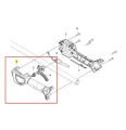 Lewa połowa uchwytu podkaszarki 525iLK Husqvarna. Element w kolorze szarym, wykonany z tworzywa sztucznego, z ergonomiczną rączką. Uchwyt z widocznymi otworami mocującymi, największy z nich na końcu. Produkt w pozycji poziomej, na białym tle.
