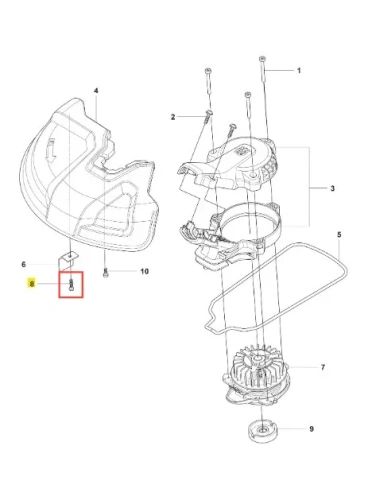 Śruba metalowa do podkaszarki Husqvarna 215iL, cylindryczna z gwintem, kluczowy element montażowy, widoczna na białym tle w diagramie urządzenia.