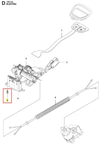 Śruba do podkaszarki Husqvarna 136LiL, metalowa, o gwincie i cylindrycznym kształcie. Widoczna z boku, umieszczona na schemacie z oznaczeniem numeru 5. Pozostałe detale narzędzia i otoczenie schematu technicznego są niewyraźne.