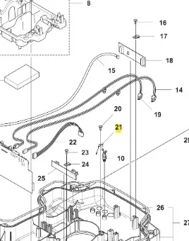 Sprężyna robota koszącego Automower 520 EPOS Husqvarna. Widoczna z boku, rozłożona, metalowa, w kolorze srebrnym. Wymienione detale, w tym złącza i mocowania. Tło na białym tle, co ułatwia identyfikację elementów.