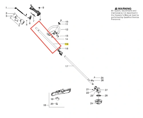 Wałek z obudową podkaszarki Husqvarna 128LDX, widoczny z boku, metaliczny, prostokątny, z oznaczeniem numeru części, na prostym tle. Długość około 1 metra.