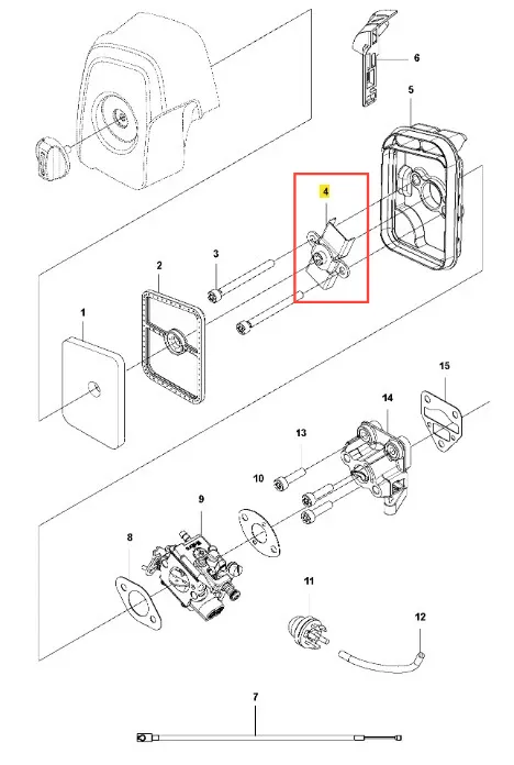 Płytka podkaszarki Husqvarna 525LK z boku, pokazująca mechaniczne elementy, mocowania i detale. Zestaw zawiera pokrywę i osłonę. Tło jednolite, wymiary i szczegóły techniczne niewidoczne.