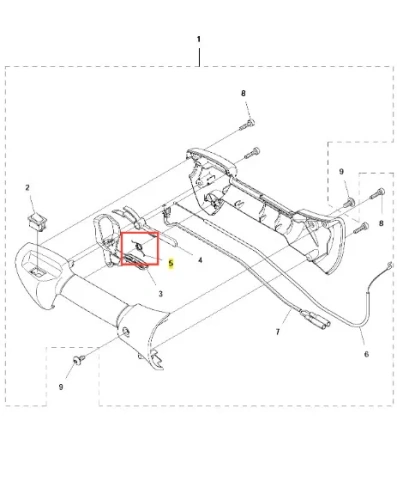Sprężyna podkaszarki Husqvarna 122C, metalowa, cylindryczna, ułożona poziomo. Na grafice schemat montażu z oznaczeniami, tło białe, nacisk na mechanikę produktu.