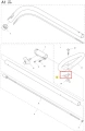 Zacisk podkaszarki 122C Husqvarna, metalowy element w kolorze srebrnym, z wycięciem na końcu, prezentowany z boku. Widoczne detale mocowania i kontury. Część urządzenia do przycinania trawy, idealna do wymiany w podkaszarkach.