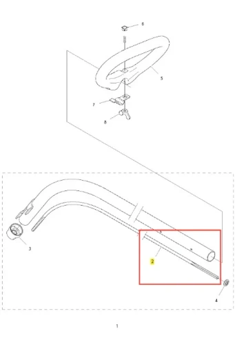 Metalowy wał napędowy do podkaszarki Husqvarna 122C, widoczny z boku, z detalem mocowania i elastycznym kształtem zapewniającym wydajną pracę narzędzia.