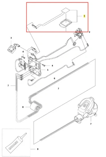 Płytka kontrolna do podkaszarki 536LiL Husqvarna, prostokątna, z widocznymi przewodami, połączeniami, oznaczeniami i logo producenta na jasnym tle, z wyraźnie zaznaczonym obszarem roboczym.