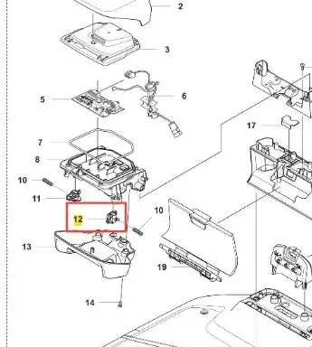 Prawo klapa robota koszącego Automower 310E NERA Husqvarna, w kolorze czarnym, z wyraźnym logo. Widoczna z boku, akcesorium z otworami montażowymi i zaczepami. Elementy mocujące jasno zaznaczone, bez zbędnych dekoracji.