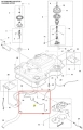 Schemat górnej części instalacji elektrycznej robota koszącego Automower 520 EPOS Husqvarna z kolorami, kształtami, przewodami i oznaczeniami numerów części na tle podłoża.