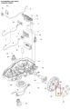 Szkielet dolny do robota koszącego Automower 310E Husqvarna, widoczny z góry, wykonany z tworzywa, z oznaczeniami, numerami części, otworami montażowymi i miejscami na elektronikę, bez dodatkowych detali i logo.
