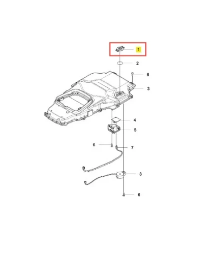 Pokrywa robota koszącego Automower 310E w kolorze czarnym. Przedstawiona z góry, ukazuje dużą, prostokątną strukturę z wycięciem na górze. Widziane są także elementy mocujące oraz drobne detale konstrukcyjne. Tło proste, białe.