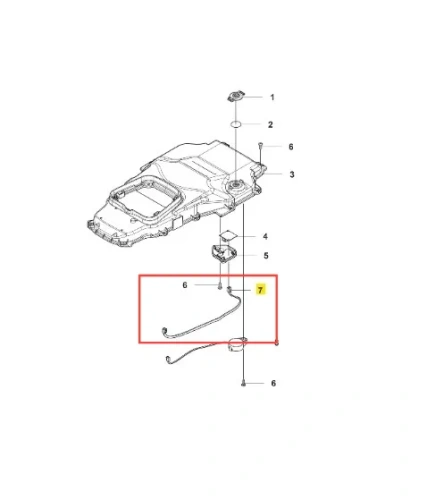 Przewód robota koszącego Husqvarna Automower 310E, elastyczny i czarny, umieszczony w dolnej części przedstawionego zestawu. Widoczne złącze oraz kształt przewodu, jasno wyodrębniony w czerwonym prostokącie.