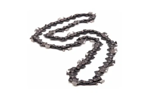 Łańcuch tnący 3/8'' w kolorze czarnym, o grubości 1,5 mm i długości 56 ogniw. Układ zębaty i metaliczne elementy mocujące, leżący na jasnym tle, w formie złożonej, z widocznymi detalami. Bez napisów i logo.