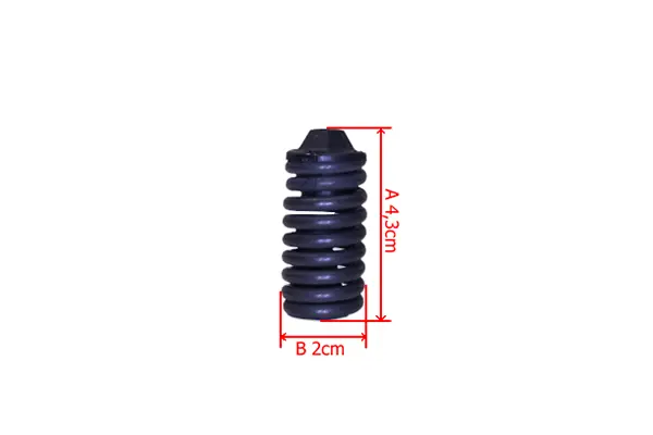 Amortyzator przy uchwycie pilarki Husqvarna 371XP w kolorze czarnym, wykonany z tworzywa sztucznego. Wysokość 4,3 cm, średnica 2 cm. Zbiór sprężystych rowków na całej długości, ukazany z boku na jednorodnym tle.