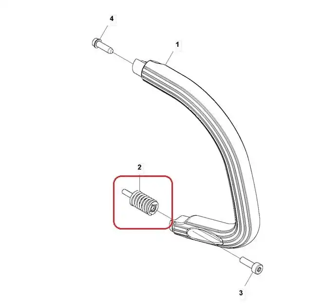 Amortyzator przy uchwycie pilarki Husqvarna T540XP, w kolorze szarym, metalowy, o ergonomicznym kształcie. Ujęcie z boku, ukazujące detal montażowy. Widoczny sprężynowy element (fragment) oraz uchwyt, bez dodatkowych oznaczeń.