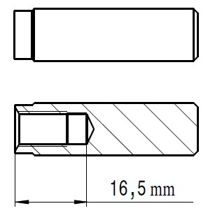 Zbijak koła zamachowego robota koszącego Automower 535 AWD Husqvarna, prostokątny kształt, długość 16,5 mm, widok z boku i z góry, bez dodatkowych oznaczeń lub zdobień. Element metalowy, gładka powierzchnia, brak widocznych detali.