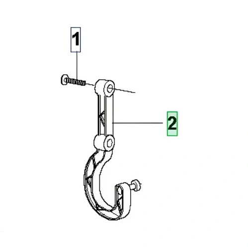 Zawias robota koszącego Automower Solar Hybrid Husqvarna, wykonany z metalu, w formie podwójnego haka, z widocznymi punktami mocowania. Ujęcie z boku, eksponujące detale konstrukcyjne. Element z charakterystycznym kształtem, idealny do montażu.