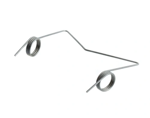 Sprężyna robota koszącego Automower 305 Husqvarna, metalowa, w kolorze srebrnym. Złożona konstrukcja z jedną okrągłą spiralą i prostym ramieniem, widoczna z boku, na prostym tle. Idealna do wymiany w urządzeniu.