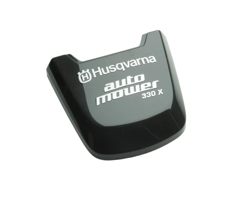 Pokrywa robota koszącego Automower 330 X Husqvarna, czarna z srebrnym logo i napisem auto mowers 330 X, gładka, bez zdobień, frontalne ujęcie produktu na płaskiej powierzchni.