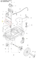Balast robota koszącego Automower 310 Mark II Husqvarna, prostokątny element o szarej obudowie, z widocznymi stykami. Ujęcie z boku, ukazujące podłączenia oraz elementy montażowe na tle białej planszy z numeracją części.