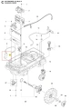 Czujnik pętli tylny robota koszącego Automower 310 Mark II Husqvarna, zamontowany na dolnej części podwozia, z metalową obudową, kablami i oznaczeniami. Nowy, na jasnym tle technicznym.