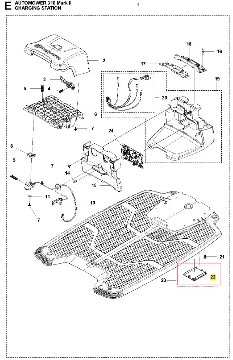 Szara osłona Husqvarna Automower 310 Mark II z odpornego na warunki atmosferyczne materiału, z logo, szczelinami wentylacyjnymi i antypoślizgową powierzchnią, na białym tle.