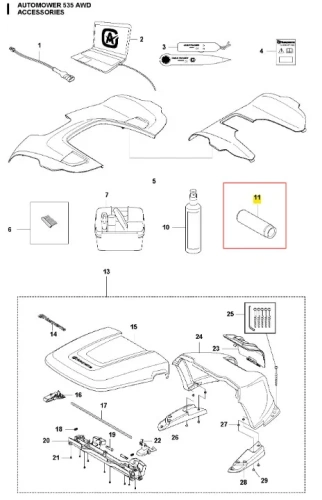 Zbijak koła zamachowego do robota koszącego Automower 535 AWD Husqvarna, cylindryczny element o metalicznej powierzchni, widoczny na białym tle. Produkt w pozycji leżącej, ukazuje szczegóły mocowania i struktury. Brak widocznych napisów i logo.