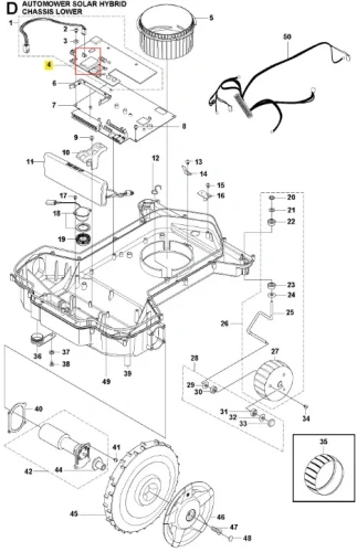 Bateria modułu GPS robota Husqvarna Automower Solar Hybrid, czarna z metalicznymi elementami, prostokątna, z mocowaniami i oznaczeniami, gotowa do montażu w chassis robota.