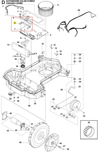 Czarny plastikowy klip do robota koszącego Automower Solar Hybrid Husqvarna, widoczny z boku z detalami mocowania. Idealny do wymiany. Jasne tło podkreśla szczegóły klipsa.