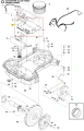 Płytka sterująca robota koszącego Automower Solar Hybrid Husqvarna, szara, z przełącznikami, złączkami, logo i numerami, na chwycie, otoczona elementami montażowymi.