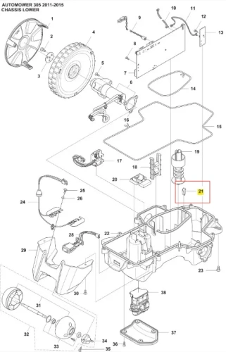 Sprężyna robota koszącego Automower 305 Husqvarna, metalowa cylindryczna z gwintem. Widok z boku pokazuje detale, produkt odporny na warunki atmosferyczne i wykonany z wysokiej jakości materiałów.