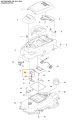 Blokada robota koszącego Automower 305 Husqvarna, widoczna z góry. Element plastikowy, w kolorze czarnym, z wyraźnym logo. Zestaw zawiera również mocowanie. Produkt zaprojektowany do zapewnienia bezpieczeństwa robota podczas pracy w ogrodzie.