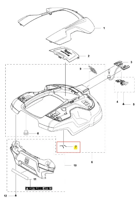 Sprężyna robota koszącego AUTOMOWER 315 Husqvarna, prostokątna, metaliczna, złota, z zaokrąglonymi krawędziami i wyraźnymi oznaczeniami montażowymi na białym tle.