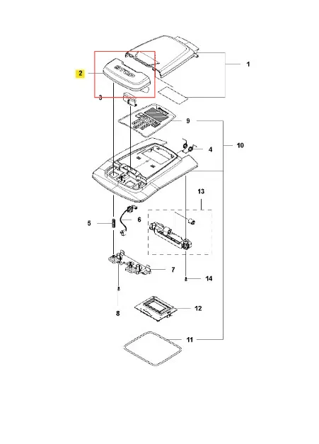 Przycisk blokady automowera Husqvarna 315X, mały, prostokątny, z oznaczeniami, widok boczny pokazujący mocowania i otwory na śruby, na białym tle bez akcesoriów.