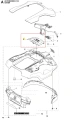 Pokrywa maski do robota koszącego Husqvarna AUTOMOWER 315X, ciemnoszara, widok z góry z logo oraz detalami montażowymi. Biała ilustracja pokazuje konstrukcję i numery części bez tła.