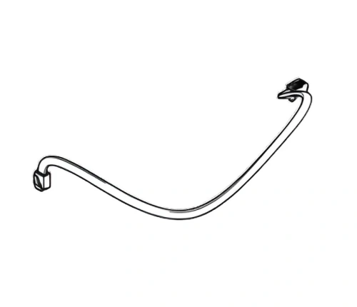 Uchwyt montażowy do robota koszącego, wykonany z metalu, o zaokrąglonym kształcie. Zakończony prostokątnym mocowaniem. Widok z góry, na białym tle, bez dodatkowych elementów.