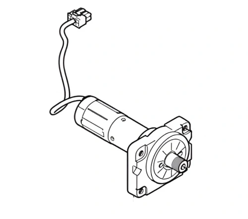 Zespół silnika robota koszącego Automower 560 EPOS Husqvarna w rysunku technicznym. Cylindryczny kształt, przyłącze elektryczne, podstawka z kołnierzem i wirujący element z centralnym otworem, widok boczny.